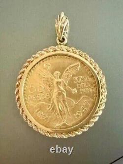 50 Pesos Moneda Mexican Centenario Custom Year Pendant 14k Yellow Gold Plated