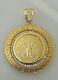 50 Pesos Moneda Mexican Round Simulated Diamond Pendant 14k Yellow Gold Plated