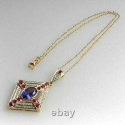 5Ct Oval Cut Lab Created Tanzanite Bezel Pendant 14K Yellow Gold Plated Silver
