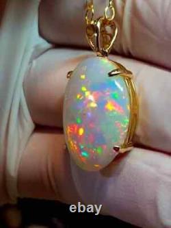 5Ct Oval Cut Natural Fire Opal Women's Pendant Necklace 14K Yellow Gold Plated