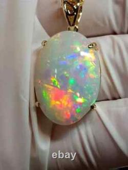 5Ct Oval Cut Natural Fire Opal Women's Pendant Necklace 14K Yellow Gold Plated