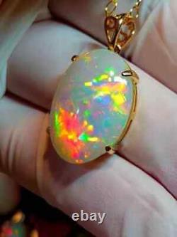 5Ct Oval Cut Natural Fire Opal Women's Pendant Necklace 14K Yellow Gold Plated