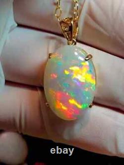 5Ct Oval Cut Natural Fire Opal Women's Pendant Necklace 14K Yellow Gold Plated