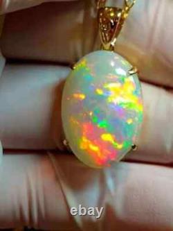 5Ct Oval Cut Natural Fire Opal Women's Pendant Necklace 14K Yellow Gold Plated