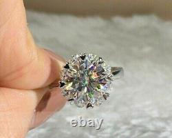 5Ct Round GRA VVS1 Real Moissanite Halo Engagement Ring In 14K White Gold Plated