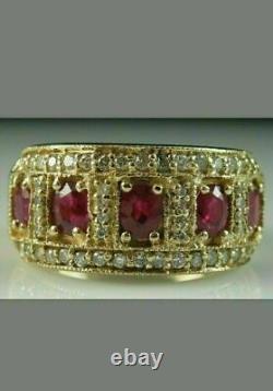 5Ct Simulated Ruby Diamond Engagement Ring 14K Yellow Gold Plated Plated Silver