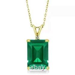 6Ct Emerald Cut Natural Green Emerald Solitaire Pendant 14K Yellow Gold Plated