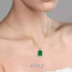 6Ct Emerald Cut Natural Green Emerald Solitaire Pendant 14K Yellow Gold Plated