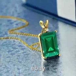 6Ct Emerald Cut Natural Green Emerald Solitaire Pendant 14K Yellow Gold Plated