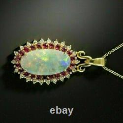 6Ct Opal Ruby & Diamond Pendant Gifted 18 Chain Necklace 14k Yellow Gold Plated