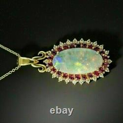 6Ct Opal Ruby & Diamond Pendant Gifted 18 Chain Necklace 14k Yellow Gold Plated