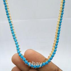 7.00 Ct Round Cut Simulated Turquoise Tennis Necklace 16 14k Yellow Gold Plated