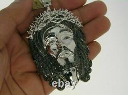 7.00Ct Black Moissanite Jesus Face Pendant Men's 14K White Gold Plated