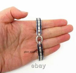 7.40 Ct Simulated Sapphire & Diamond 14K White Gold Plated Tennis Men's Bracelet