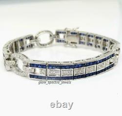 7.40 Ct Simulated Sapphire & Diamond 14K White Gold Plated Tennis Men's Bracelet