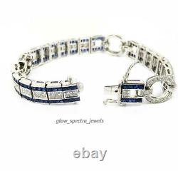 7.40 Ct Simulated Sapphire & Diamond 14K White Gold Plated Tennis Men's Bracelet