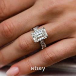 7.5CTW Emerald Cut Moissanite Hidden Halo Wedding Ring 14K White Gold Plated