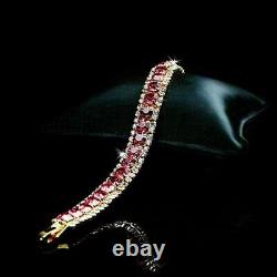 7 Ct Round Cut Lab Created Red Ruby Women's Bracelet Gift 14K Yellow Gold Plated