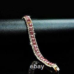 7 Ct Round Cut Lab Created Red Ruby Women's Bracelet Gift 14K Yellow Gold Plated