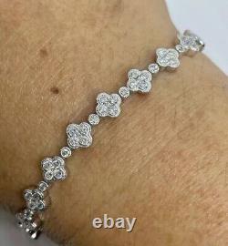 7CT Round Cut Lab-Created Diamond Women's Clover Bracelet 14k White Gold Plated