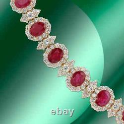 8.39 Ct Oval Cut Simulated Red Ruby/CZ Tennis Bracelet 14K Yellow Gold Plated