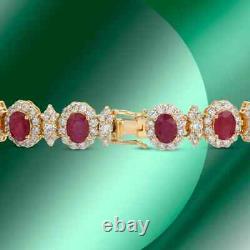 8.39 Ct Oval Cut Simulated Red Ruby/CZ Tennis Bracelet 14K Yellow Gold Plated
