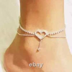 8Ct Round Moissanite Diamond Women's Heart Tennis Anklet 14K White Gold Plated