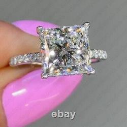 8mm Princess Cut Moissanite Hidden Halo Engagement Ring 14K White Gold Plated