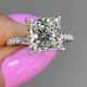 8mm Princess Cut Moissanite Hidden Halo Engagement Ring 14k White Gold Plated