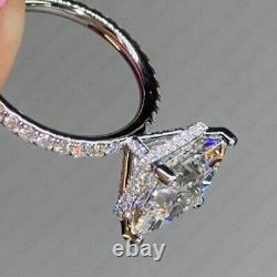 8mm Princess Cut Moissanite Hidden Halo Engagement Ring 14K White Gold Plated