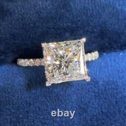 8mm Princess Cut Moissanite Hidden Halo Engagement Ring 14K White Gold Plated