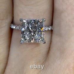 8mm Princess Cut Moissanite Hidden Halo Engagement Ring 14K White Gold Plated