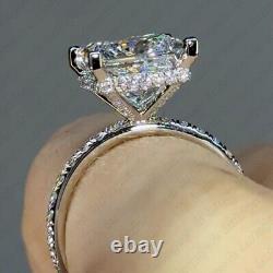 8mm Princess Cut Moissanite Hidden Halo Engagement Ring 14K White Gold Plated