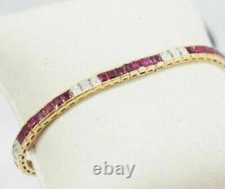 9.29 Ct Princess Cut Simulated Red Ruby Tennis Bracelet 14K Yellow Gold Plated