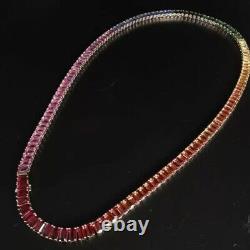 92 Ct Emerald Cut Rainbow Sapphire 14k White Gold Plated Wedding Tennis Necklace