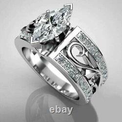 925 Silver Marquise Cut Simulated Diamond Engagement Ring 14k White Gold Plated