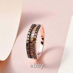 925 Silver Rose Gold Rhodium Plated Natural Red Diamond Band Ring Size 7 Ct 0.9