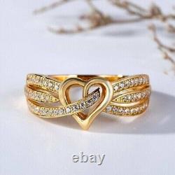 925 Silver Round Cut Simulated Diamond Women's Heart Ring 14k Yellow Gold Plated