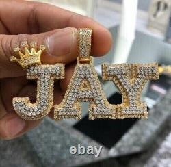 925 Silver Simulated Diamond Customized Name Pendant In 14K Yellow Gold Plated