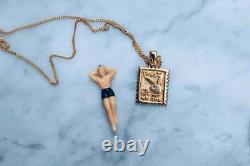 925 Silver Solid Metal 14K Yellow Gold Plated Playboy Bunny Stamp Pendant Only