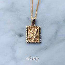 925 Silver Solid Metal 14K Yellow Gold Plated Playboy Bunny Stamp Pendant Only
