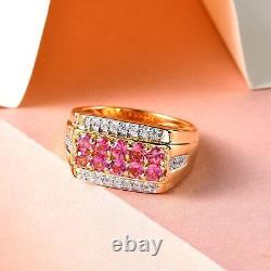 925 Silver Yellow Gold Plated Rubellite White Zircon Ring for Men Size 10 Ct 1.4