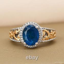 925 Silver Yellow Gold Platinum Plated Apatite Zircon Halo Ring Gift Size 7 Ct