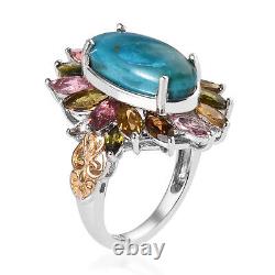 925 Silver Yellow Gold Platinum Plated Opalina Tourmaline Ring Gift Size 6 Ct