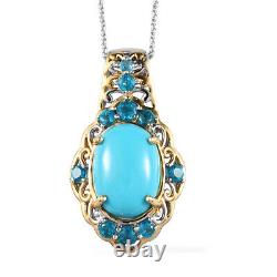 925 Silver Yellow Gold Platinum Plated Turquoise Apatite Pendant Necklace Ct 5.1
