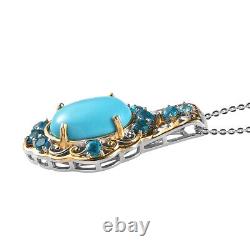 925 Silver Yellow Gold Platinum Plated Turquoise Apatite Pendant Necklace Ct 5.1