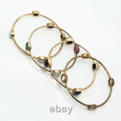 925 Sterling Gold Plated Multi-Color Gem & Pearl Set of 4 Bangle Bracelets 7.5