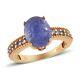 925 Sterling Silver 14k Yellow Gold Plated Blue Tanzanite Ring Size 10 Ct 3.5