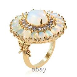 925 Sterling Silver Cluster Ring Vermeil Yellow Gold Plated Opal Ct 5.2