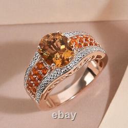 925 Sterling Silver Rose Gold Over Citrine Fire Opal Ring for Men Size 11 Ct 3.9